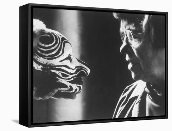 Anthropologist Dr. Margaret Mead Studying a Decorated Tchambul Skull-John Loengard-Framed Premier Image Canvas
