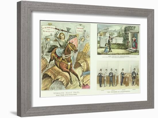 Anti Liquor Lithos: the Fruits of Temperance, the Progress of Intemperance, Woman's Holy War-Currier & Ives-Framed Giclee Print