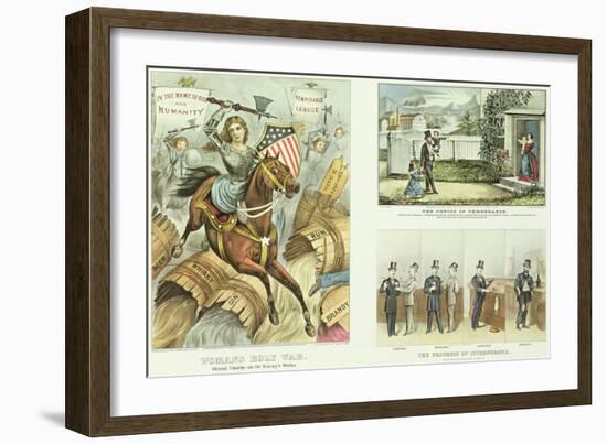 Anti Liquor Lithos: the Fruits of Temperance, the Progress of Intemperance, Woman's Holy War-Currier & Ives-Framed Giclee Print