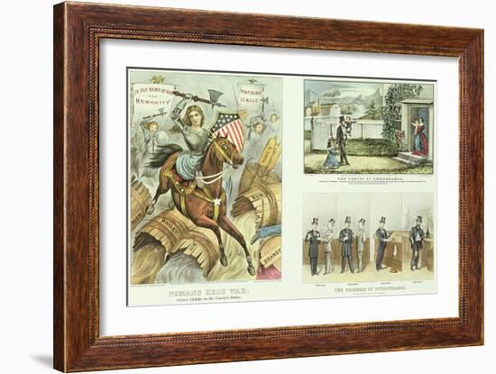 Anti Liquor Lithos: the Fruits of Temperance, the Progress of Intemperance, Woman's Holy War-Currier & Ives-Framed Giclee Print