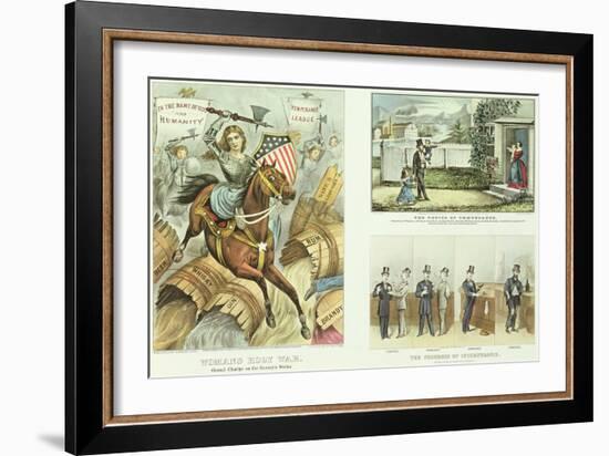 Anti Liquor Lithos: the Fruits of Temperance, the Progress of Intemperance, Woman's Holy War-Currier & Ives-Framed Giclee Print