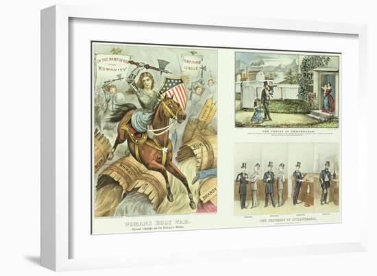 Anti Liquor Lithos: the Fruits of Temperance, the Progress of Intemperance, Woman's Holy War-Currier & Ives-Framed Giclee Print