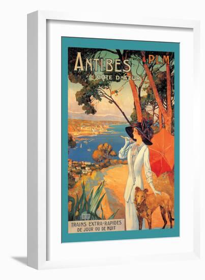 Antibes, Lady in White with Parasol and Dog-David Dellepiane-Framed Art Print