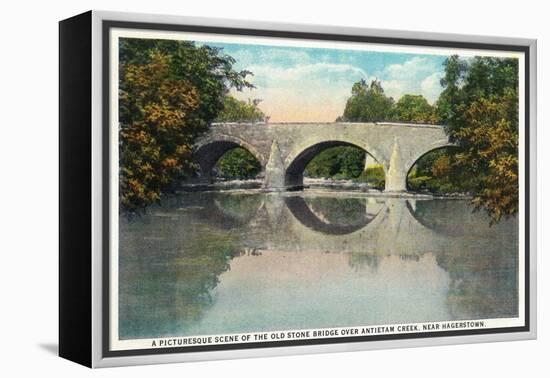 Antietam Creek, Maryland - Nat'l Road, Old Stone Bridge Near Hagerstown-Lantern Press-Framed Stretched Canvas