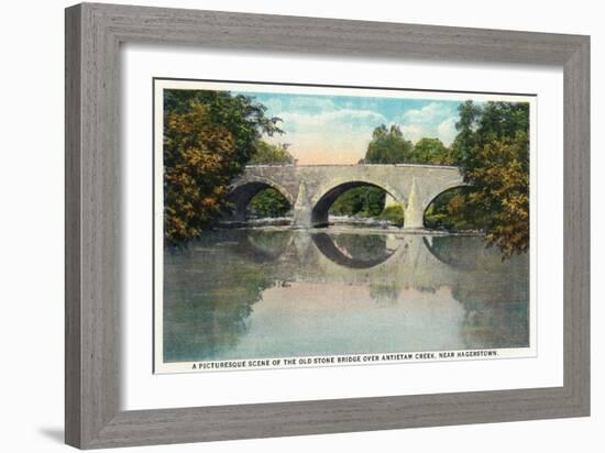 Antietam Creek, Maryland - Nat'l Road, Old Stone Bridge Near Hagerstown-Lantern Press-Framed Art Print