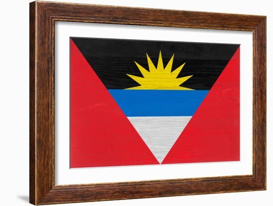 Antigua And Barbuda Flag Design with Wood Patterning - Flags of the World Series-Philippe Hugonnard-Framed Art Print