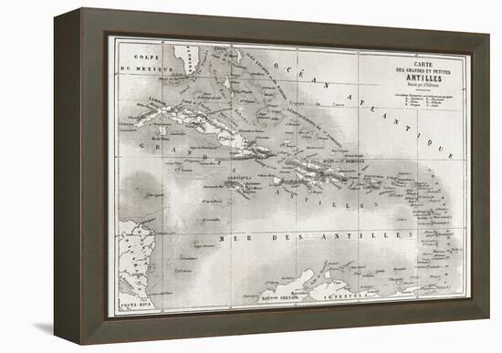 Antilles Old Map. Created By Vuillemin And Erhard, Published On Le Tour Du Monde, Paris, 1860-marzolino-Framed Stretched Canvas