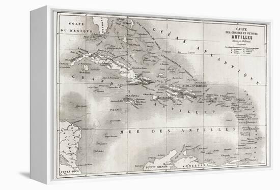 Antilles Old Map. Created By Vuillemin And Erhard, Published On Le Tour Du Monde, Paris, 1860-marzolino-Framed Stretched Canvas