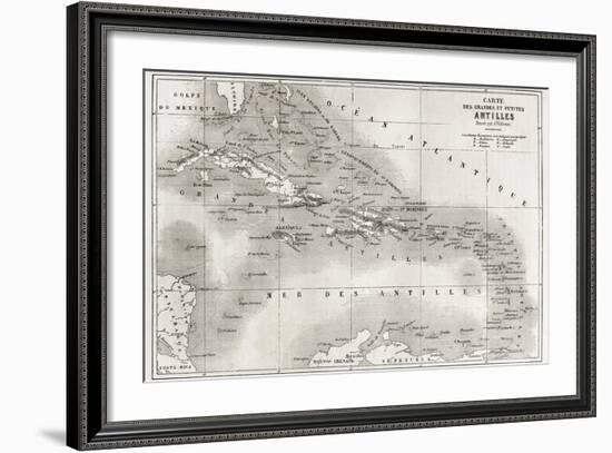 Antilles Old Map. Created By Vuillemin And Erhard, Published On Le Tour Du Monde, Paris, 1860-marzolino-Framed Premium Giclee Print