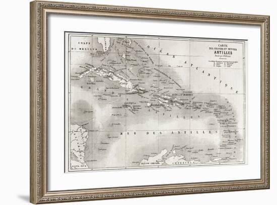 Antilles Old Map. Created By Vuillemin And Erhard, Published On Le Tour Du Monde, Paris, 1860-marzolino-Framed Premium Giclee Print