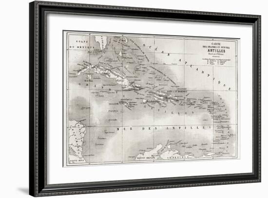 Antilles Old Map. Created By Vuillemin And Erhard, Published On Le Tour Du Monde, Paris, 1860-marzolino-Framed Art Print