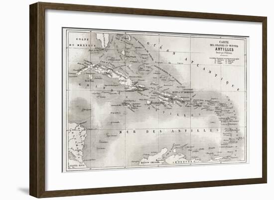 Antilles Old Map. Created By Vuillemin And Erhard, Published On Le Tour Du Monde, Paris, 1860-marzolino-Framed Art Print