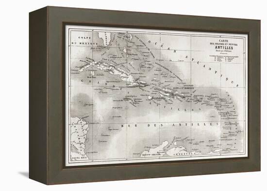 Antilles Old Map. Created By Vuillemin And Erhard, Published On Le Tour Du Monde, Paris, 1860-marzolino-Framed Stretched Canvas