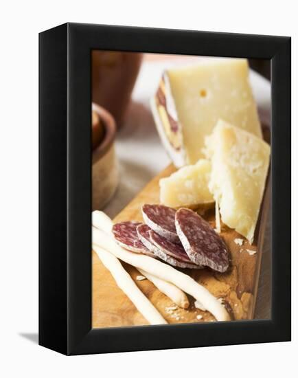 Antipasto Rustico (Grissini, Salami, Pecorino and Parmesan)-null-Framed Premier Image Canvas