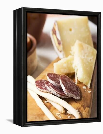 Antipasto Rustico (Grissini, Salami, Pecorino and Parmesan)-null-Framed Premier Image Canvas