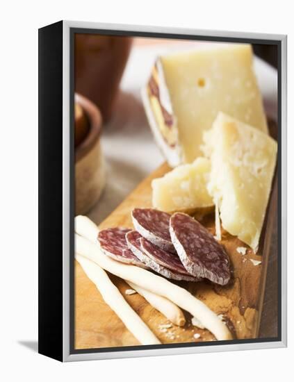 Antipasto Rustico (Grissini, Salami, Pecorino and Parmesan)-null-Framed Premier Image Canvas