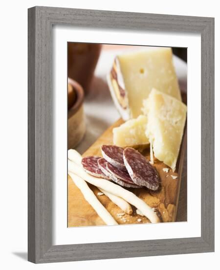 Antipasto Rustico (Grissini, Salami, Pecorino and Parmesan)-null-Framed Photographic Print