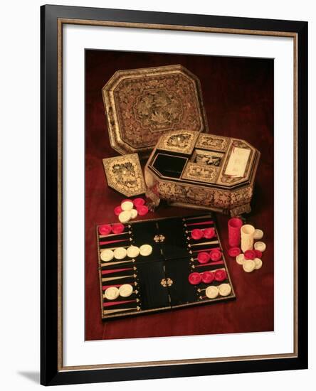 Antique Backgammon Set and Boards-null-Framed Giclee Print