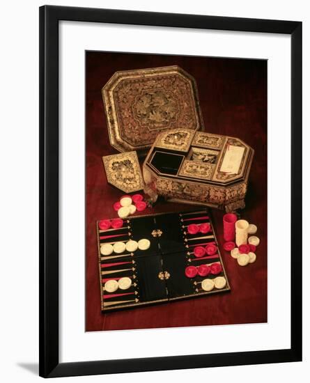 Antique Backgammon Set and Boards-null-Framed Giclee Print