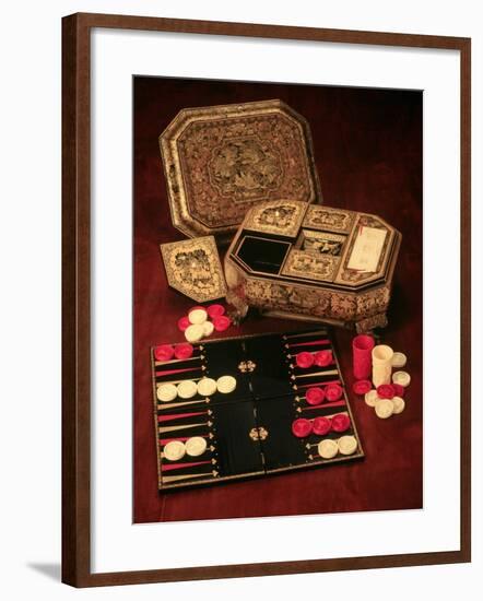 Antique Backgammon Set and Boards-null-Framed Giclee Print