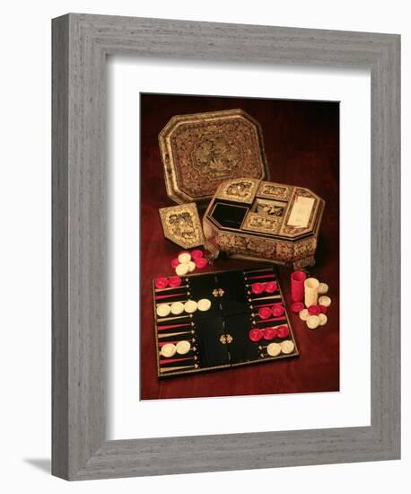 Antique Backgammon Set and Boards-null-Framed Giclee Print