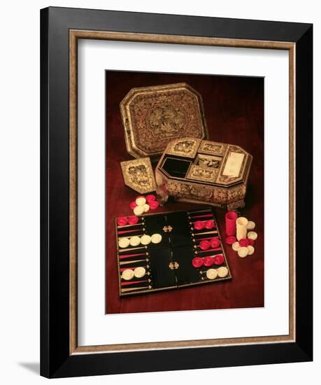 Antique Backgammon Set and Boards-null-Framed Giclee Print