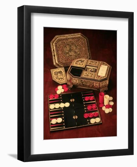 Antique Backgammon Set and Boards-null-Framed Giclee Print