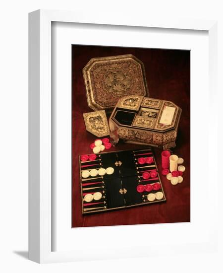 Antique Backgammon Set and Boards-null-Framed Giclee Print