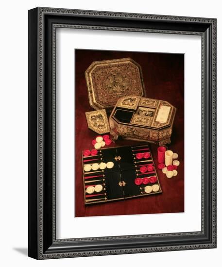 Antique Backgammon Set and Boards-null-Framed Giclee Print