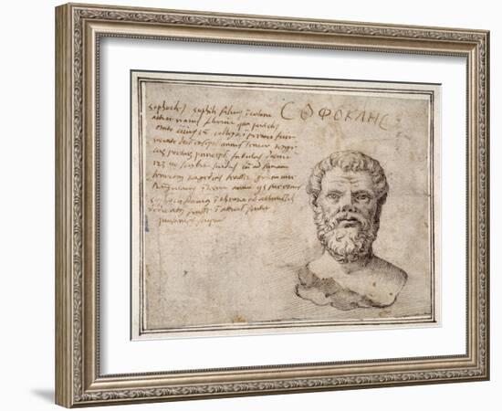 Antique Bust of Sophocles, Annotated, after Fulvio Orsini-Maerten van Heemskerck-Framed Giclee Print