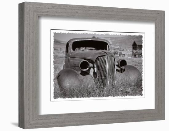 Antique Car In Grassy Field-George Oze-Framed Photographic Print