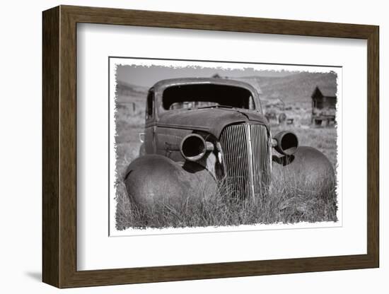 Antique Car In Grassy Field-George Oze-Framed Photographic Print