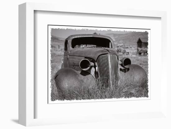 Antique Car In Grassy Field-George Oze-Framed Photographic Print