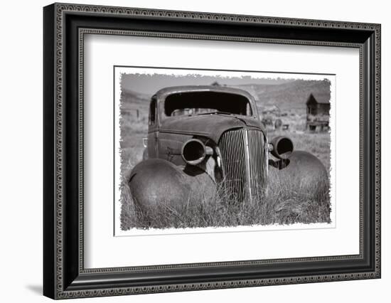 Antique Car In Grassy Field-George Oze-Framed Photographic Print