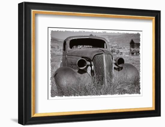 Antique Car In Grassy Field-George Oze-Framed Photographic Print