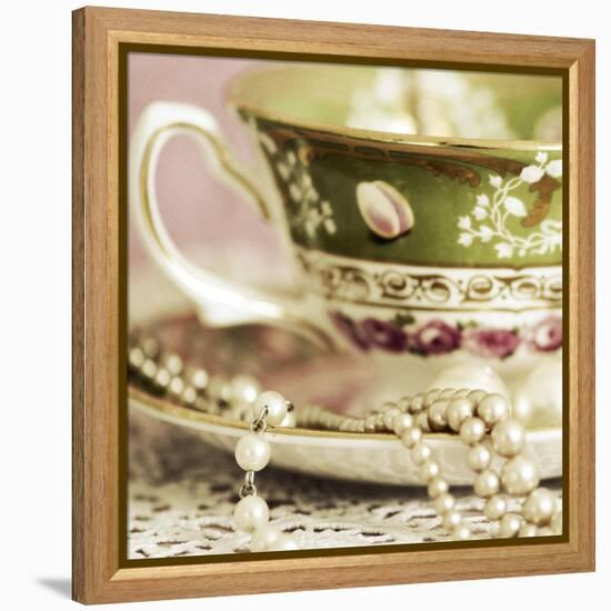 Antique Cups and Saucers with Pearls 02-Tom Quartermaine-Framed Premier Image Canvas