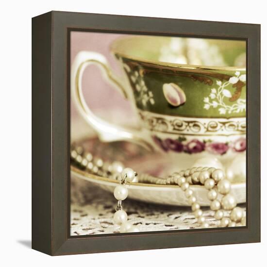 Antique Cups and Saucers with Pearls 02-Tom Quartermaine-Framed Premier Image Canvas