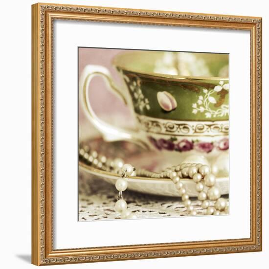 Antique Cups and Saucers with Pearls 02-Tom Quartermaine-Framed Giclee Print