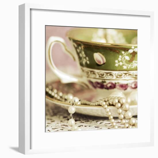 Antique Cups and Saucers with Pearls 02-Tom Quartermaine-Framed Giclee Print