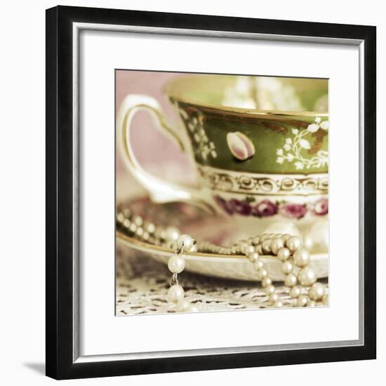 Antique Cups and Saucers with Pearls 02-Tom Quartermaine-Framed Giclee Print