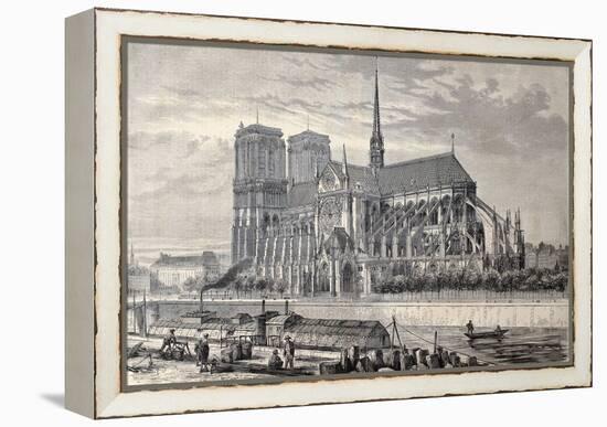 Antique Engraved Illustration Of Notre Dame De Paris, From A Drawing Of Fichot And Gaildrau-marzolino-Framed Stretched Canvas