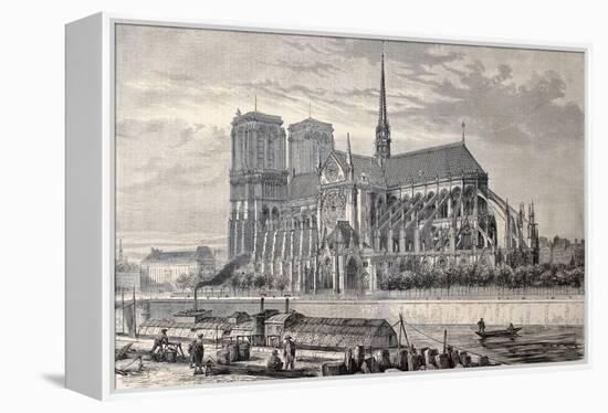 Antique Engraved Illustration Of Notre Dame De Paris, From A Drawing Of Fichot And Gaildrau-marzolino-Framed Stretched Canvas