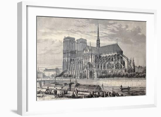 Antique Engraved Illustration Of Notre Dame De Paris, From A Drawing Of Fichot And Gaildrau-marzolino-Framed Art Print