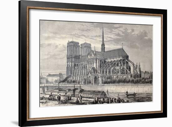 Antique Engraved Illustration Of Notre Dame De Paris, From A Drawing Of Fichot And Gaildrau-marzolino-Framed Art Print