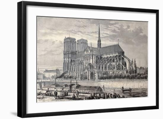 Antique Engraved Illustration Of Notre Dame De Paris, From A Drawing Of Fichot And Gaildrau-marzolino-Framed Art Print