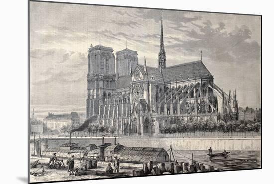 Antique Engraved Illustration Of Notre Dame De Paris, From A Drawing Of Fichot And Gaildrau-marzolino-Mounted Art Print