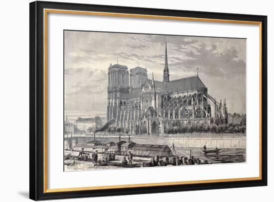 Antique Engraved Illustration Of Notre Dame De Paris, From A Drawing Of Fichot And Gaildrau-marzolino-Framed Art Print