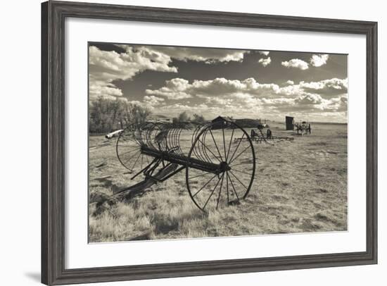 Antique Hay Raker, Prairie Homestead, Cactus Flat, South Dakota, USA-Walter Bibikow-Framed Photographic Print