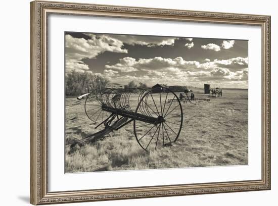 Antique Hay Raker, Prairie Homestead, Cactus Flat, South Dakota, USA-Walter Bibikow-Framed Photographic Print