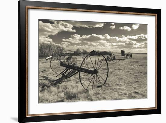 Antique Hay Raker, Prairie Homestead, Cactus Flat, South Dakota, USA-Walter Bibikow-Framed Photographic Print